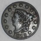 1818 Coronet Head Liberty Head Facing Left Large Cent Nicely Toned Very Fine
