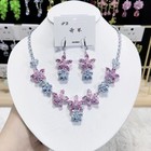 Women Floral Crystal Necklace   Earring Set S925 Silver Prom Banquet