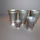 Vintage German Rein Zinn 95  Pewter Relief Cup  set     6   Frieling Lindenwirtin