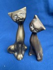 Pair Of Vintage Brass Kitty Cat Figurines Mcm Great Faces  6      7   