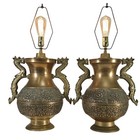 Pair Repouss   Brass Dragon Table Lamps James Mont Style Chinoiserie 20 
