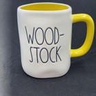 New Rae Dunn Woodstock Mug Double Sided Ivory Yellow Interior   Handle