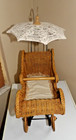 Vintage Childs Toy Doll Stroller Baby Carriage  Buggy Wicker With Parasol