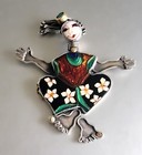 Vintage Kristin Holeman Sterling Silver 22k   24k Cloisonne Pin Brooch pendant