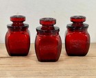 Vintage Ruby Red Small Apothecary Jar Rough   Textured Finish With Lid Set Of 3