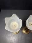 Trio Of Vintage Frosted Glass Tulip And Brass Art Deco-style Candle Holders