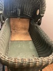 Vintage Wicker Doll Carriage Baby Stroller Pram Green Mid Century Toy Buggy