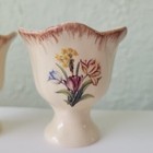 Vintage Tulip Shaped Ceramic Egg Holders With Butterfly And Flower Art Set Of 2