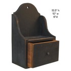 New - Antique Look Black Wood Box W drawer Primitive Country 15 5 h X 10 w X 6 