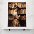 Vintage Portrait Oil Painting Wall Art Retro Library Girl Reading Old Book Poste