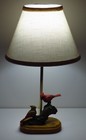 Red Cardinal Birds Table Lamp Fisher Wildlife Carvings Vintage Home Decor Accent