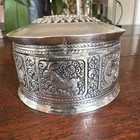 Antique Sterling Silver 900 Circular Bright Cut  Burmese Nut Tobacco Box
