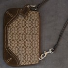 Coach Signature Brown Monogram Zip Wristlet Pouch  Lined  Silver Hw