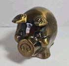 Vintage Cast Metal Pig Coin Bank Advertising Cedar Rapids Iowa