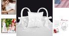 Wedding Flower Girl Baskets And Ring Bearer Pillow Set White Satin Pearl Bowknot