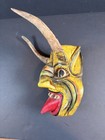  Yellow Demon Wood Mask Devil Goat Horns Mexican Folk Satan Handmade Guerrero