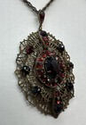 Vintage Antique Bohemian Czech Glass Or Garnet Pendant Necklace 17    Lovely 
