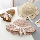 Children s Sunshade Straw Hat Lace Baby Girl Cap Foldable Sunscreen Beach Cap