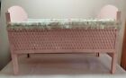Vintage Berry Twins Wood   Wicker Pink Baby Doll Crib Bed W liner  