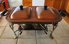 Vintage Copper Double Chafing Dish Server Brass Stand 