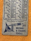 Vintage Brown   Sharpe Tools Tap Drills Decimal Equivalents Pocket Card