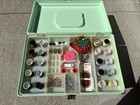 Vintage Green Wil-hold Wilson Mfg  Sewing Box Handle Compartments Basket Weave