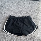Nike Women   s Black white Athletic Running Shorts Woven Polyester Drawstring Logo