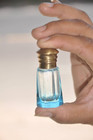 Vintage Fine Cut Glass Blue Small Victorian Perfume Bottle   Collectible
