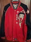 Vintage Betty Boop Racing Jacket Size Large Black Red Full Button Up