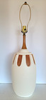 Vintage Mid Century Modern Ceramic   Teak Wood Danish Modern Table Lamp
