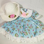 Blue Floral Easter Dress  Straw Hat  Shoes Outfit Set For 18  American Girl Doll