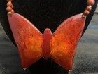 Lee Sands Vintage Red Coral Necklace Butterfly Charm Pendant  Matching Earrings