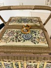 Very Nice Large Wicker  And Floral Sewing Basket Full Of Sewing Materials