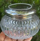Sterling Silver Cut Glass Vanity Power Jar Pot Dresser Box Antique