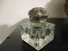 Bohemian Bevel Crystal Cut Glass Glass Square Inkwell Hinged Metal Top Antique