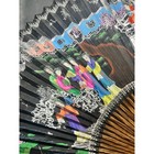 Vintage Asian Folding Hand Fan Painted Scene Bamboo Wood Black 18 Inch
