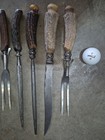 7 Piece Antique Victorian Sterling Silver Collar Horn Handle Carving Set   Steel