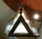 Rare Vintage Art Deco Triangle Brass Chandelier     Antique Glass Rod Light Lamp