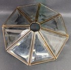 Vintage Mcm Brass Glass Light Lamp Shade Clear Beveled Glass 8 Panels