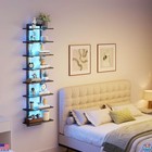 8 Tier Wall Shelf Unit With Led Light  Black Floating Shelf  Vertical Display