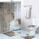  4 Pcs Shower Curtain Sets With Non-slip Rugs toilet Lid Brown And Grey Art