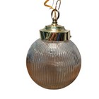 Vtg Clear Gold Prismatic Ribbed Style Round Glass Globe Swag Pendant Lamp Read