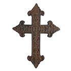 Fleur De Lis Wall Cross Cast Iron Ornate Floral  Antique Brown 7 1 4 Inch