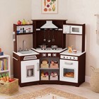 Wooden Brown Kids Pretend Play Kitchen Set Toddler Cooking Toys W lights sounds