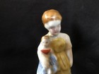 Antique Porcelain Dollhouse Pair Of Figurines Boy And Girl With Toy Bisque Minia