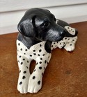 Black   White Laying Dog Ceramic Figurine 9  Hand Painted Spotted Dog Statue