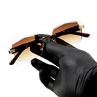 Men s Woodgrain Brown Tint Retro Rimless Vintage Gold Frame Hip Hop Sunglasses