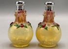 Northwood Cherry Leaf Opalescent Glass Salt Pepper Shakers Applied Floral Vintag