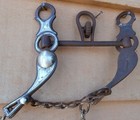 Old Antique Mexican Silver Inlay Iron Horse Bit With Rein Chains