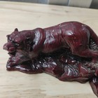 Vintage Wild Horse tiger Chinese Sculpture Carved Red Resin Figures Set Of 2